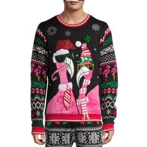 Holiday Time 3D Flamingo Holiday Sweater Textured Knit XL